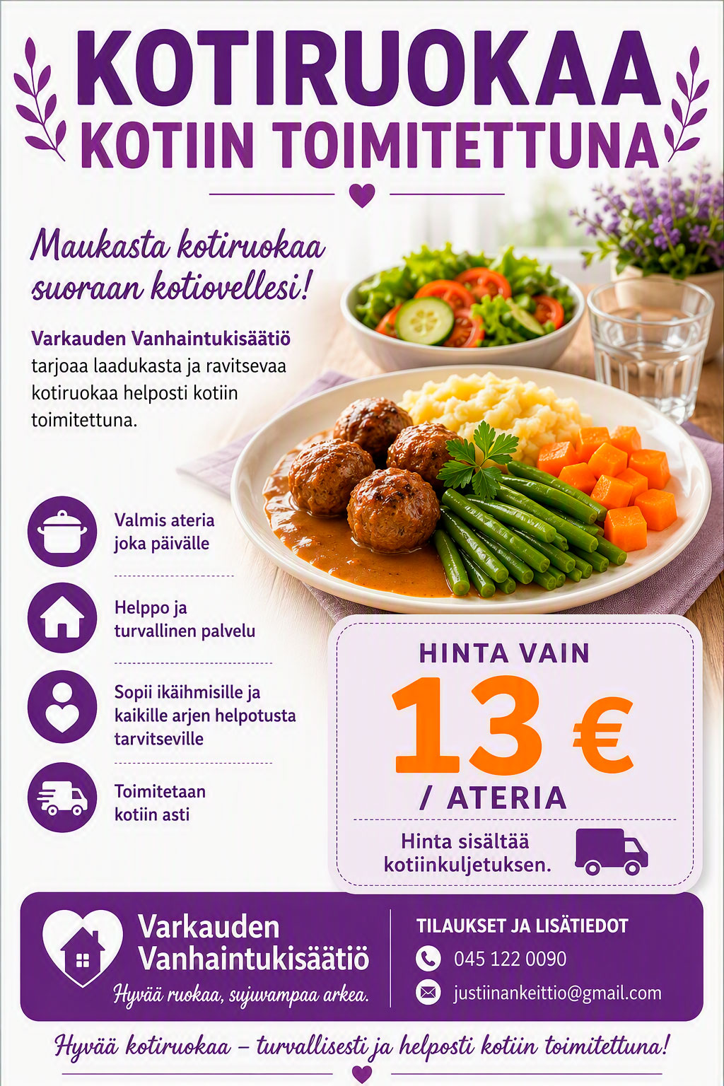 Kotiruokaa kotiinkuljetettuna Varkauden vanhaintukisäätiöltä.